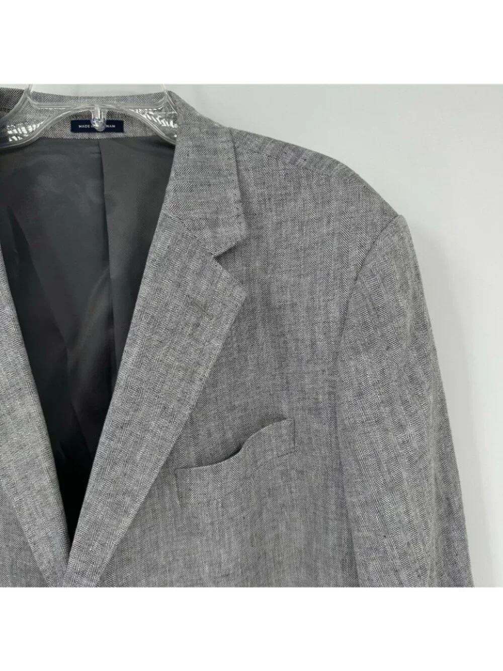 STAFFORD jacket blazer sport coat gray 48L classic fit linen cotton business